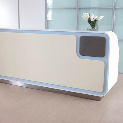 Support customization Modern Minimalist White Front Panel Reception Desk With Blue Frame for Office Hotel Company Hospital Entrance to Greet Customers