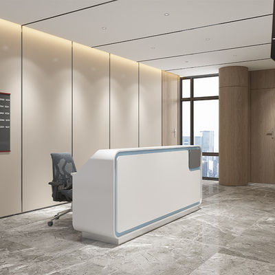 Support customization Modern Minimalist White Front Panel Reception Desk With Blue Frame for Office Hotel Company Hospital Entrance to Greet Customers