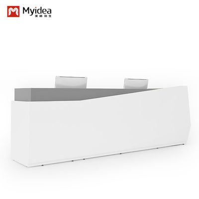 Two-Person Size White Front Panel Reception Desk Gray WhiteColor Design Welcoming Customers Offices Support customization Hotels Companies Hospitals