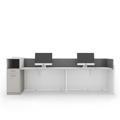 Two-Person Size White Front Panel Reception Desk Gray WhiteColor Design Welcoming Customers Offices Support customization Hotels Companies Hospitals