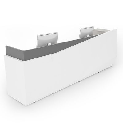 Two-Person Size White Front Panel Reception Desk Gray WhiteColor Design Welcoming Customers Offices Support customization Hotels Companies Hospitals