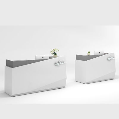 Two-Person Size White Front Panel Reception Desk Gray WhiteColor Design Welcoming Customers Offices Support customization Hotels Companies Hospitals