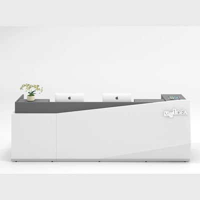 Two-Person Size White Front Panel Reception Desk Gray WhiteColor Design Welcoming Customers Offices Support customization Hotels Companies Hospitals
