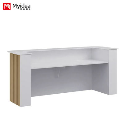 Wooden grille and white mountain patterned rock slab front desk, lobby reception desk support customization