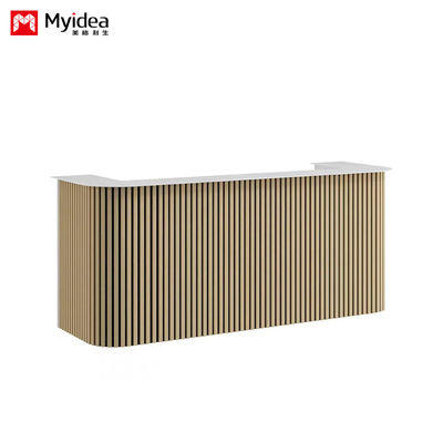 Wooden grille and white mountain patterned rock slab front desk, lobby reception desk support customization