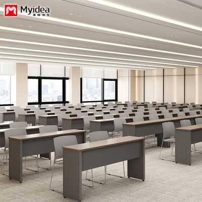 Company staff training desk with adjustable height legs, long strip office desk with drawers for storing materials, conference table