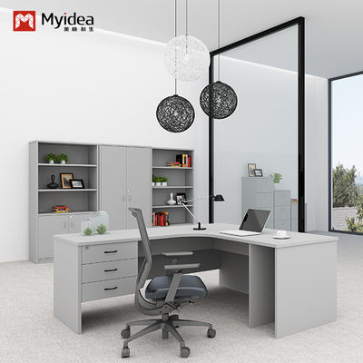 Customization Administrative Office Furniture Curved L-shaped Modern Executive Desk with Cabinet Storage Single Computer Desk