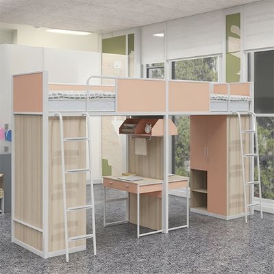 Steel Wood Combination Bunk Bed with Built-in Desk/Storage Space and Assembly Required for University Dormitory