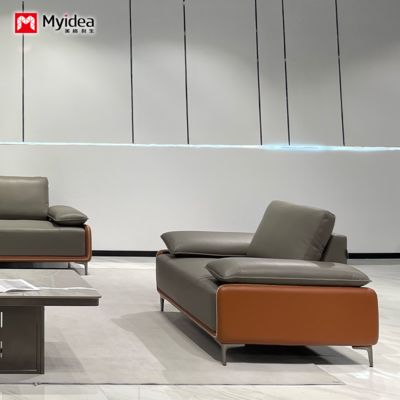 Foshan Office Sofa, Leather Business Lounge, VIP Reception Room, Simple and Modern boss Sofa, Coffee Table Combination