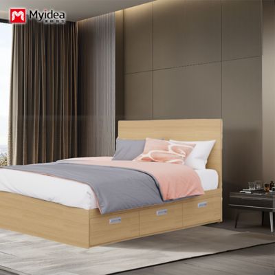 Modern Minimalist Multifunctional Bed with Drawer Cabinet, Cream Wind Leather Art Bed, Small-sized Three Drawer Double Bed