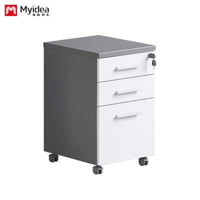 Low cabinet, office storage cabinet, melamine board, three drawer cabinet with wheels, key lock setting