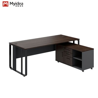 A Contemporary Luxury Boss's Executive Desk with Steel-legged Design and Storage Sub-cabinet for Office Building
