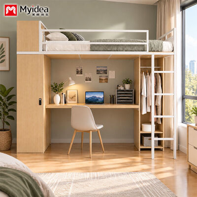 Купить Metal-Wood Loft Bunk Bed with Desk & Large Storage, Heavy-Duty Steel-Wood Structure, Ideal for Apartment, Dormitory & Hostel Use online manufacture
