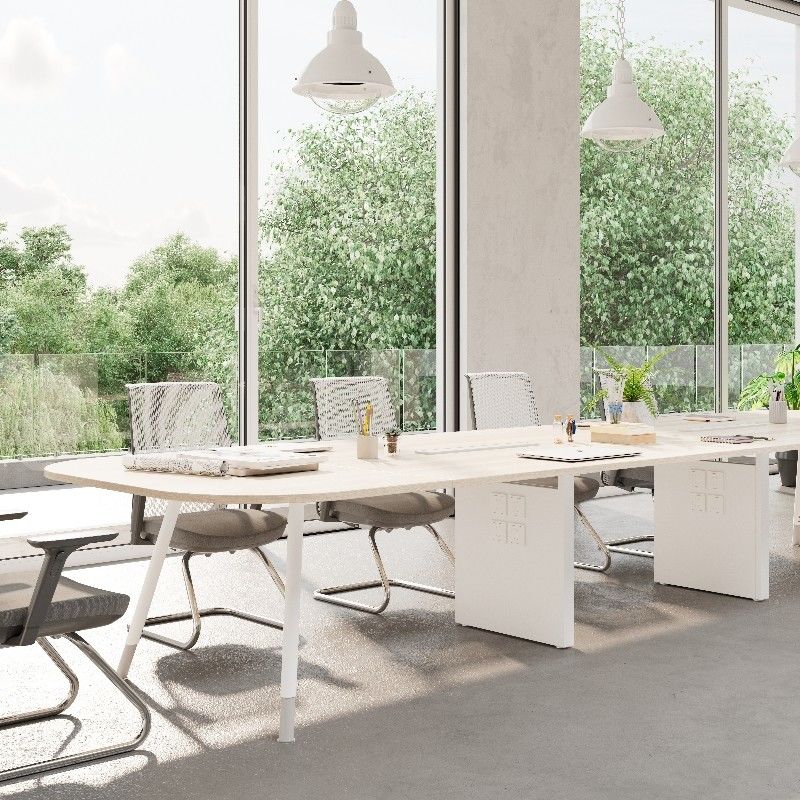 Wooden Top Modern Office Conference Table with White Color and Powder Coating Steel Desk Surface Support customization