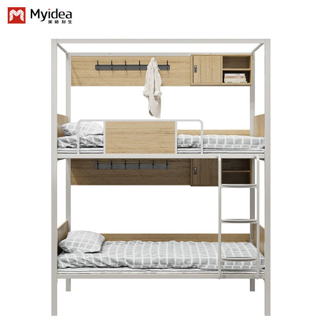 Student Dormitory Double-Decker Iron Frame Bunk Bed with Curtain Rack and 250 lbs Weight Capacity