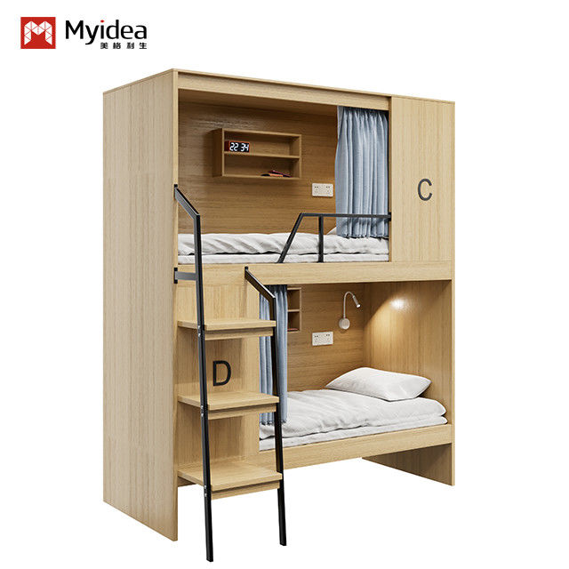Hostel-Ready Fully Enclosed Modern Apartment Wooden Bunk Beds and Steel Foot Stairs Support customization