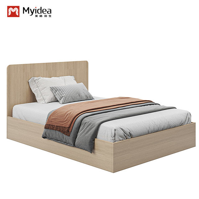 Support customization Comfortable Modern Minimalist Wood Bed Metal Frame without Mattress for Dormitory School Apartment or Hotel