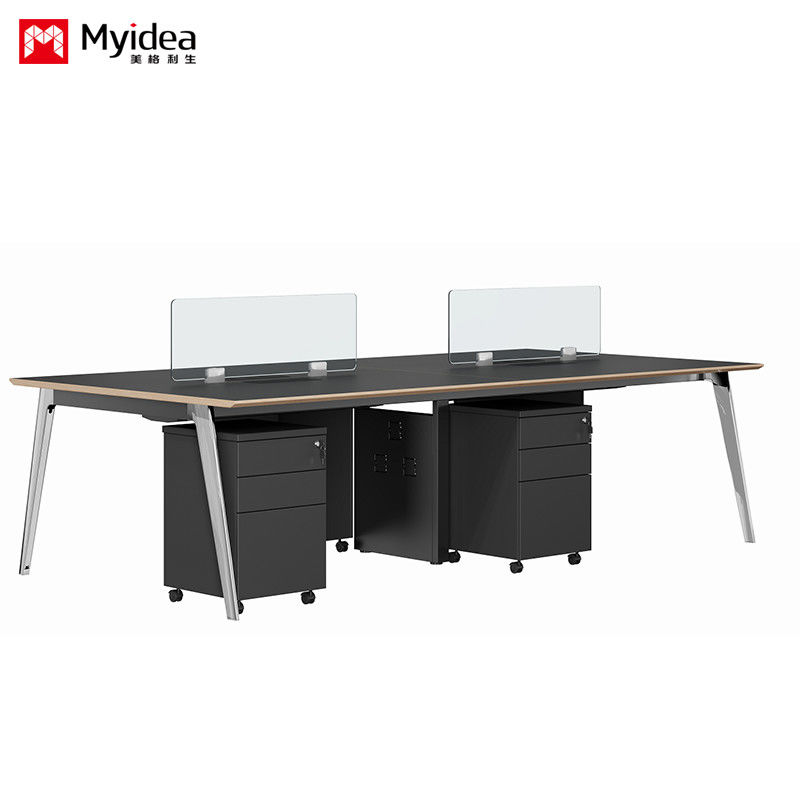 Modern Four-Person Office Desk customization Moduler Wooden Table Top With Plated Aluminum Alloy Legs for Office Contemporary Design