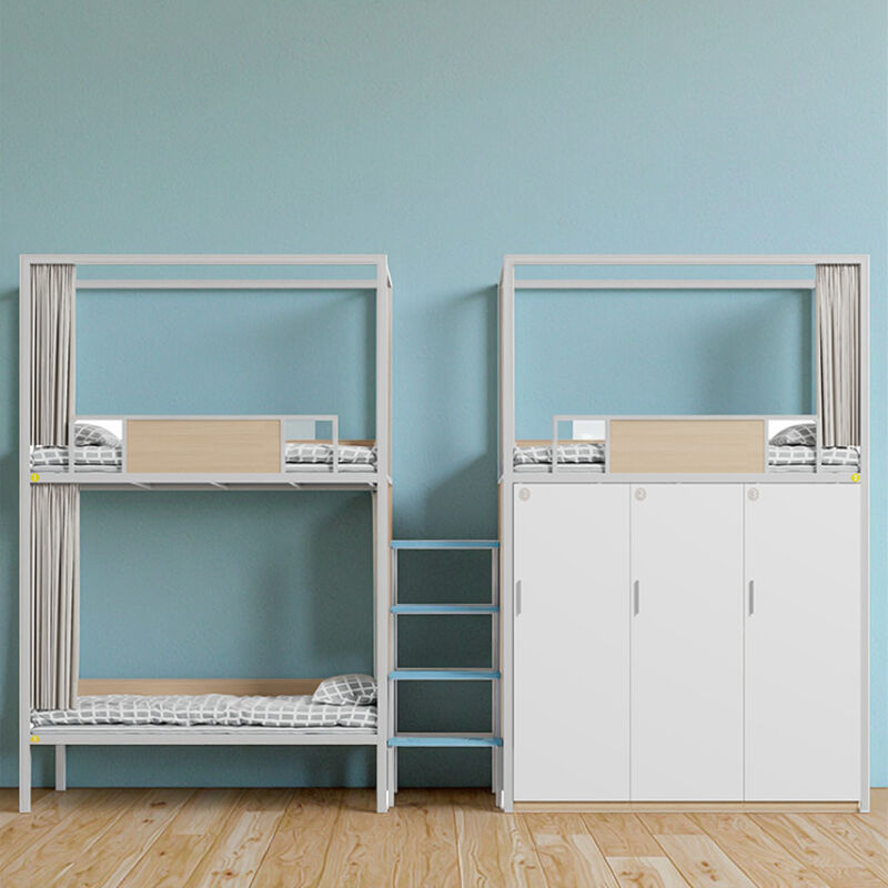 Dormitory Three Person Bed with Wardrobe, Safe Night Light Step Ladder, High Guardrail, Bed Curtain, School Dormitory Bed